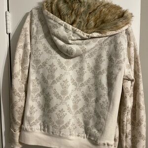Fox Cream Hoodie with Faux Fur Interior